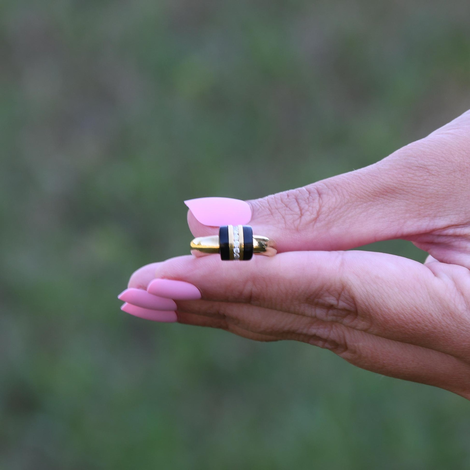 Bold Black Onyx and Diamond Statement Ring 18k Yellow Gold Ring