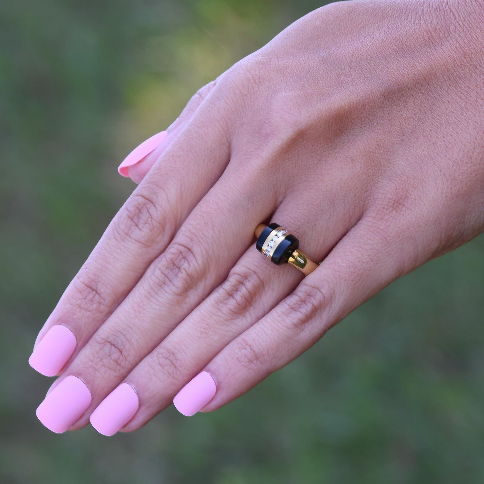 Bold Black Onyx and Diamond Statement Ring 18k Yellow Gold Ring