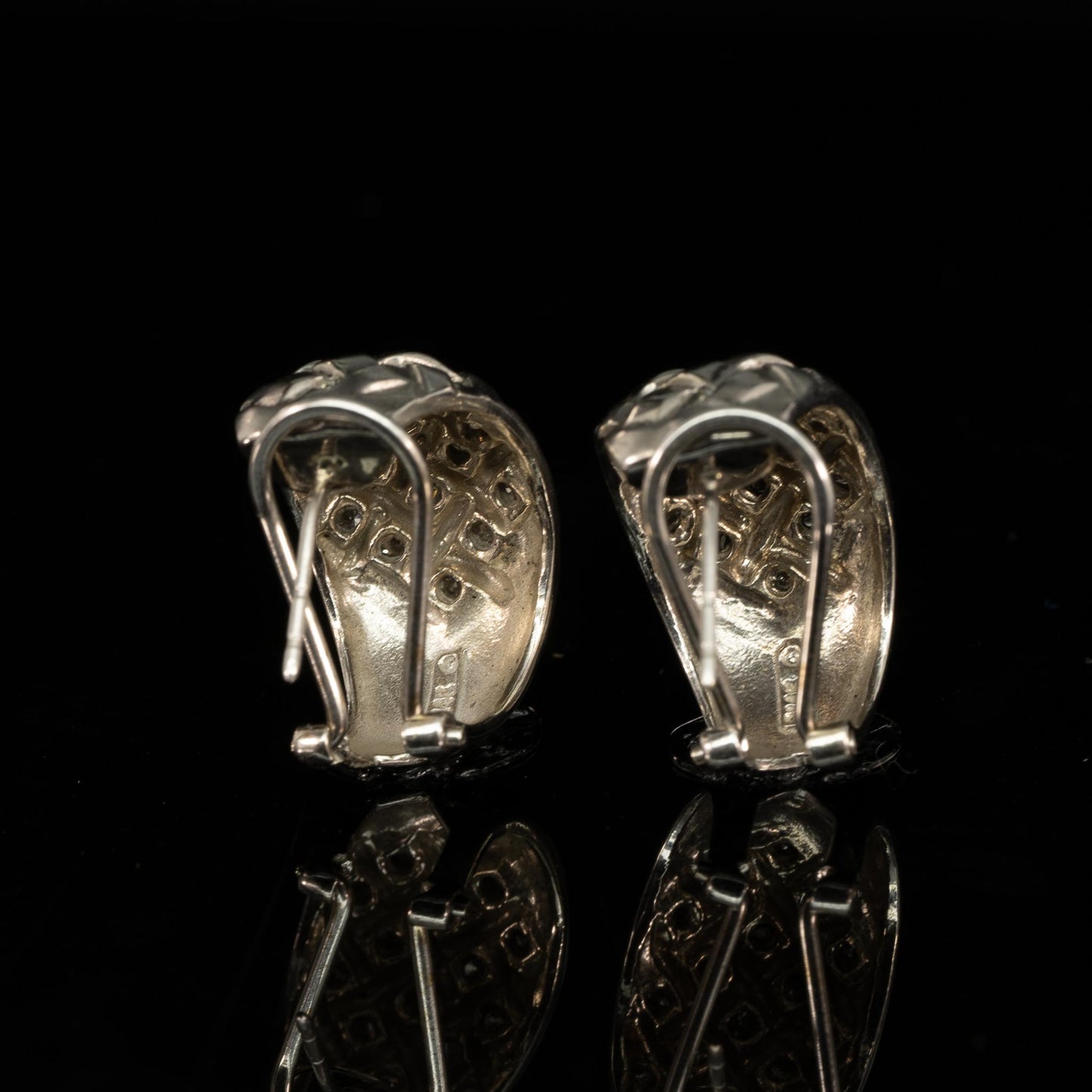 Basket Weave Diamond Earrings 14k White Gold Omega Back