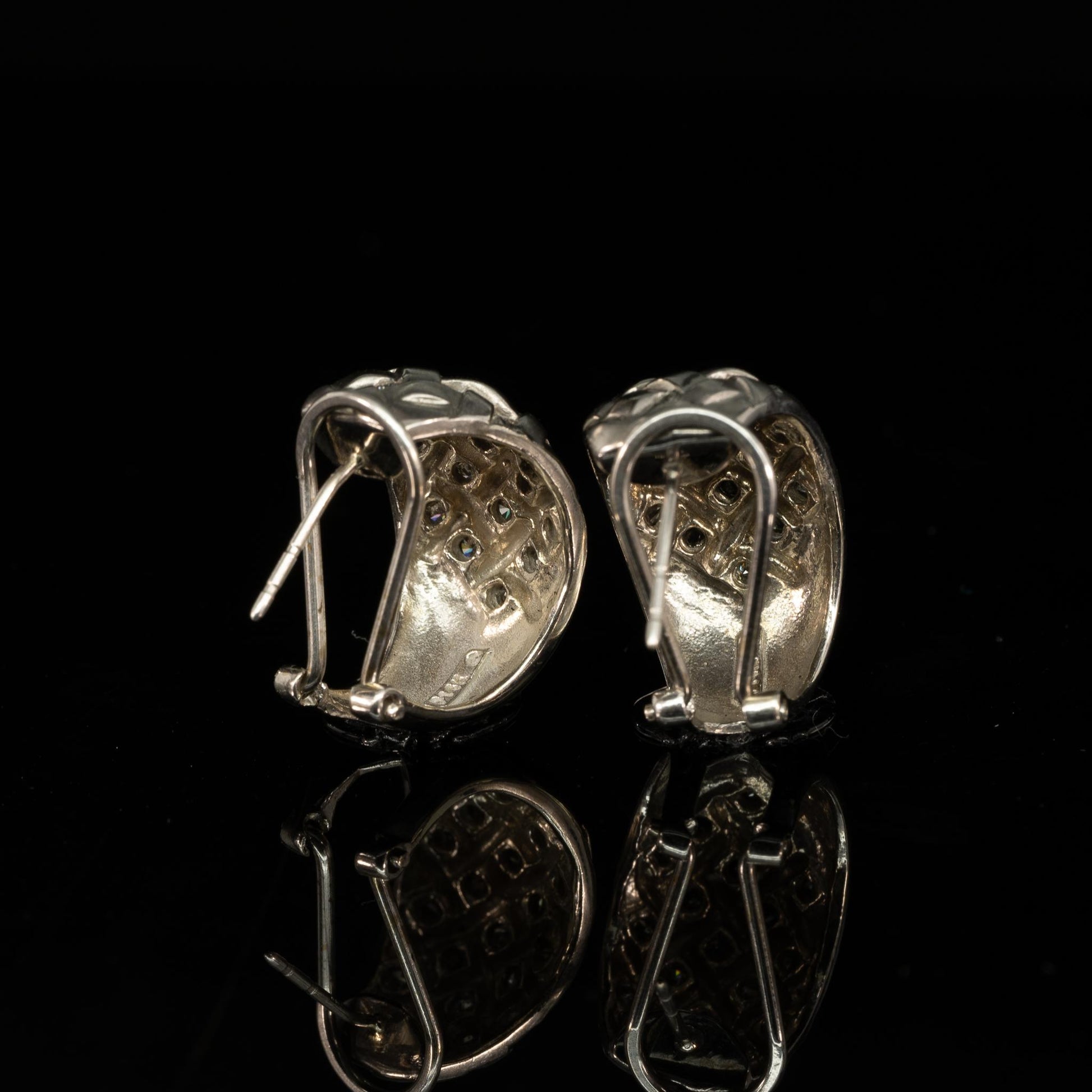 Basket Weave Diamond Earrings 14k White Gold Omega Back