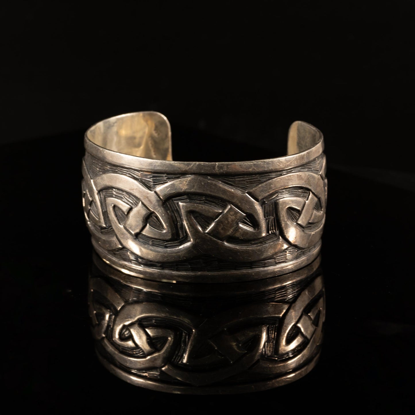 Vintage Celtic Knot Design Wide Sterling Silver Cuff Bracelet