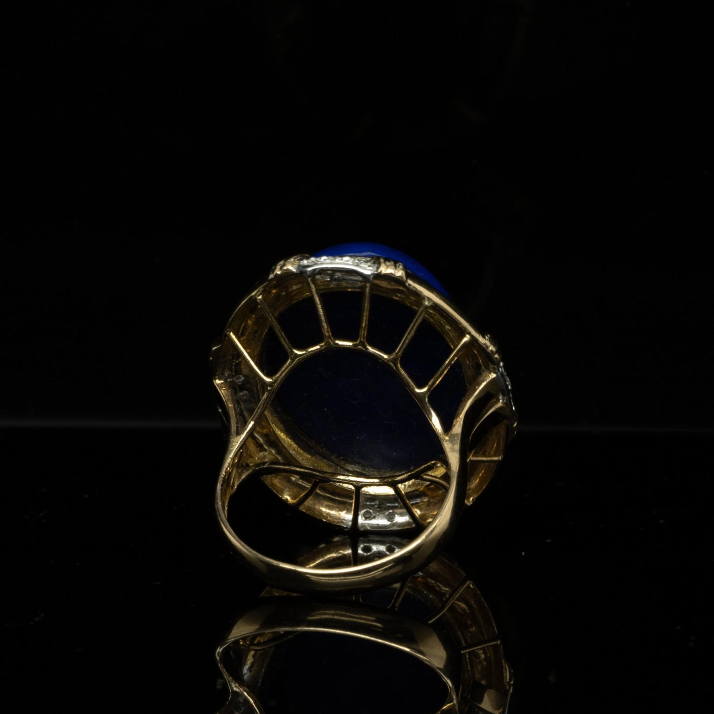 Lapis Lazuli Oval Cabochon w Diamonds 14k Yellow Gold Statement Ring