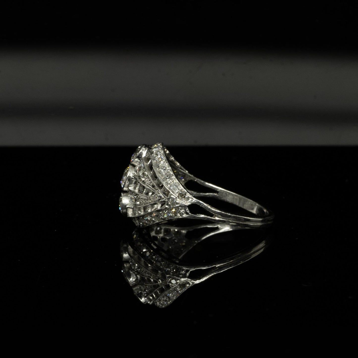 Edwardian 1.77c Old European Cut Diamond Platinum Antique Filigree Cocktail Ring