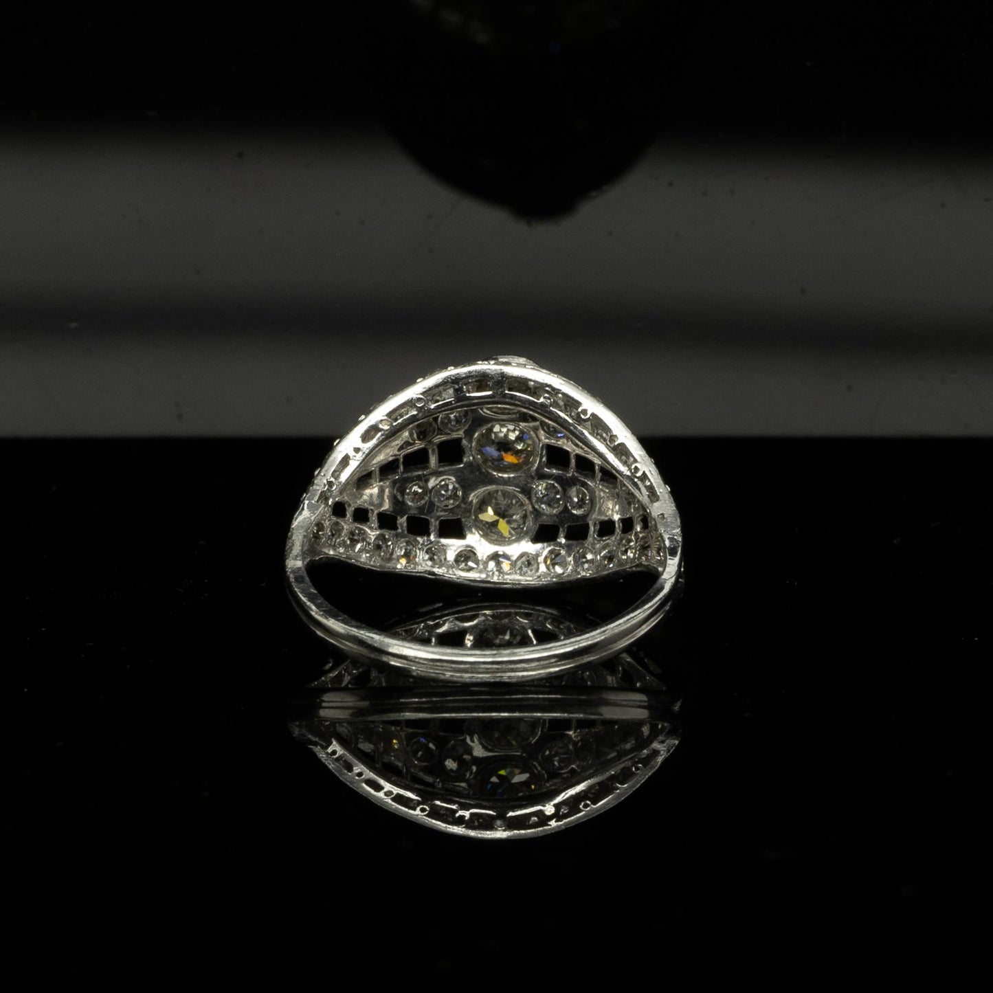 Edwardian 1.77c Old European Cut Diamond Platinum Antique Filigree Cocktail Ring