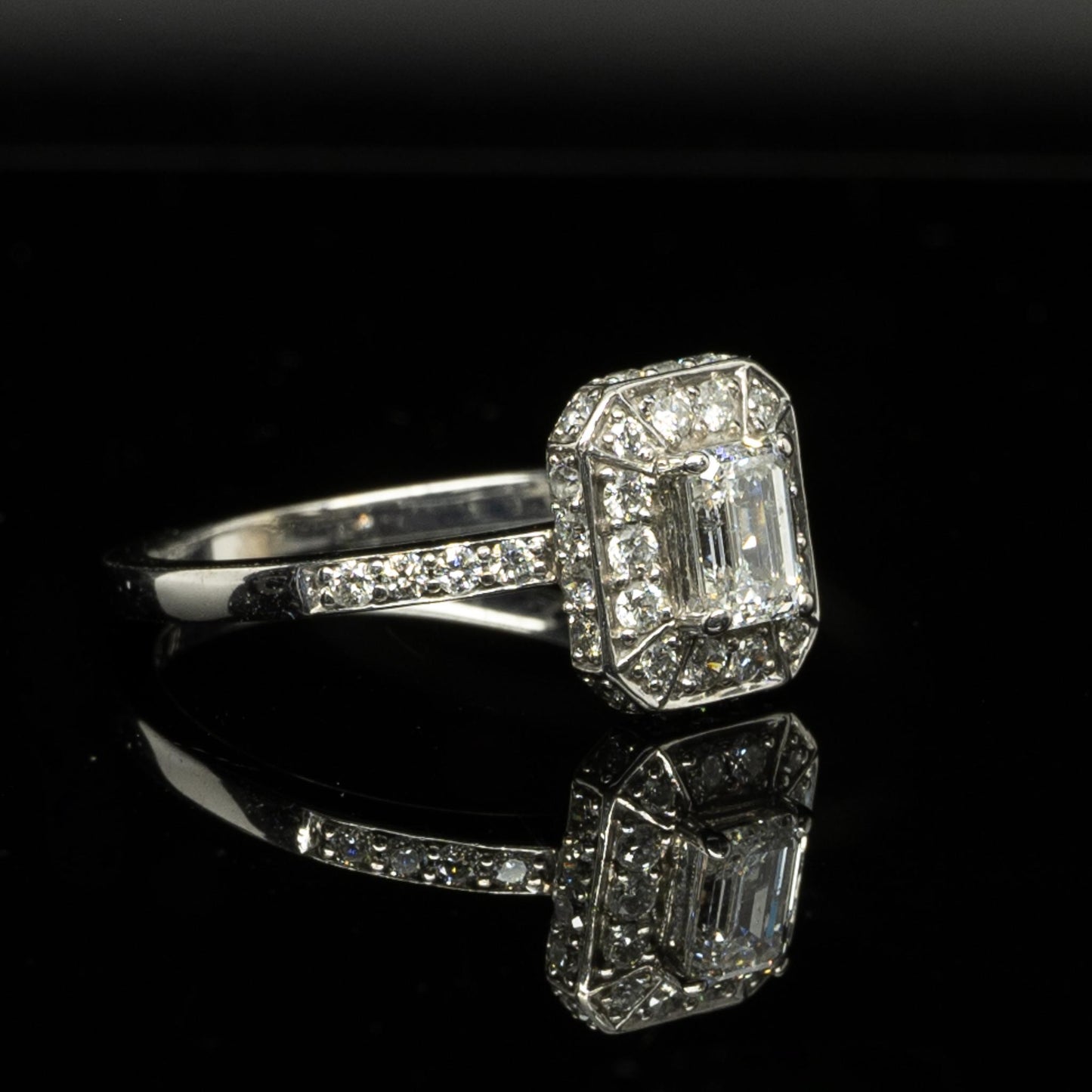 1ctw Emerald Cut Diamond Halo 14k White Gold Engagement Ring