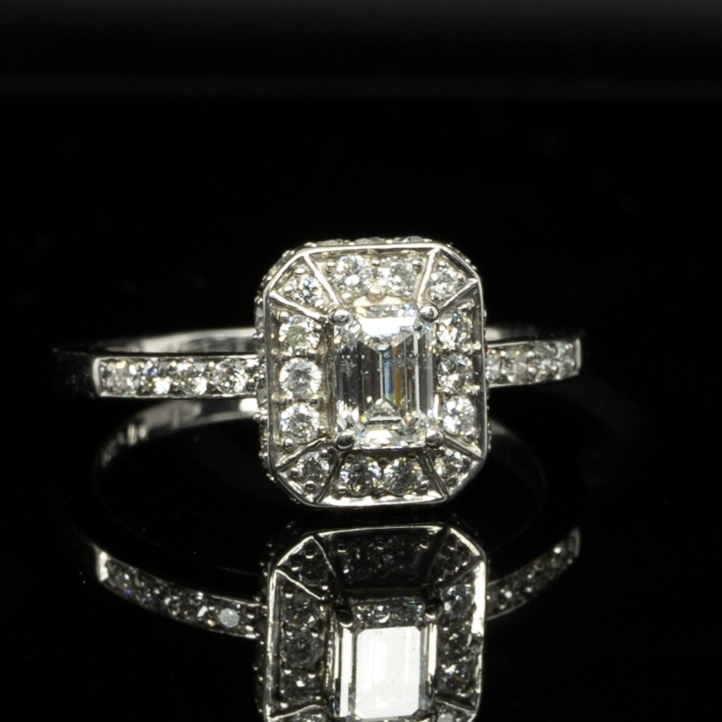 1ctw Emerald Cut Diamond Halo 14k White Gold Engagement Ring