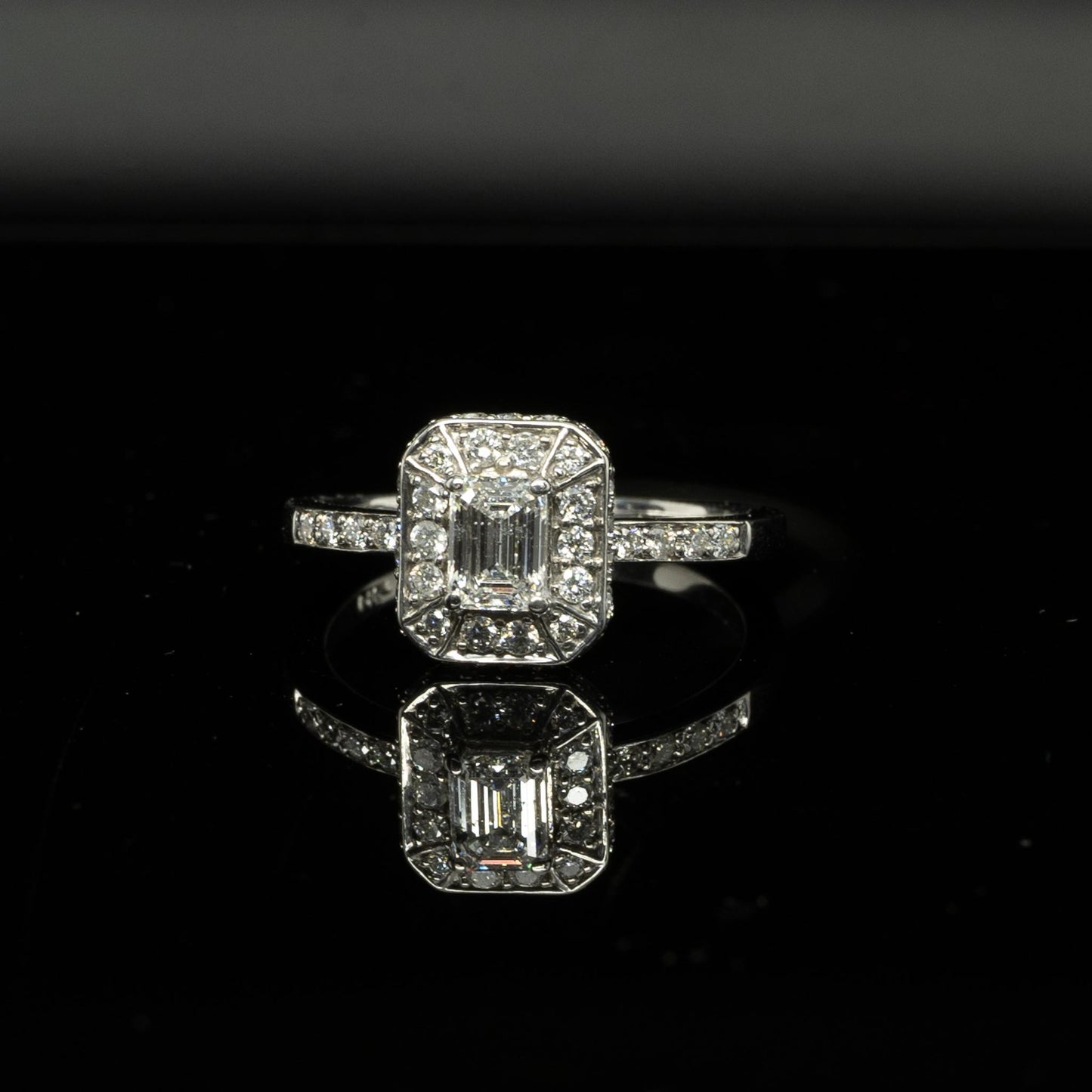 1ctw Emerald Cut Diamond Halo 14k White Gold Engagement Ring