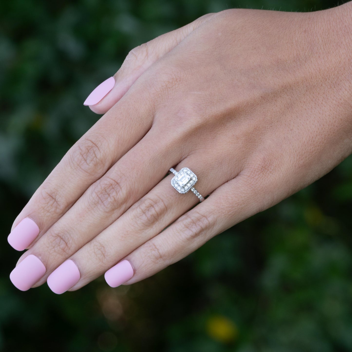 1ctw Emerald Cut Diamond Halo 14k White Gold Engagement Ring