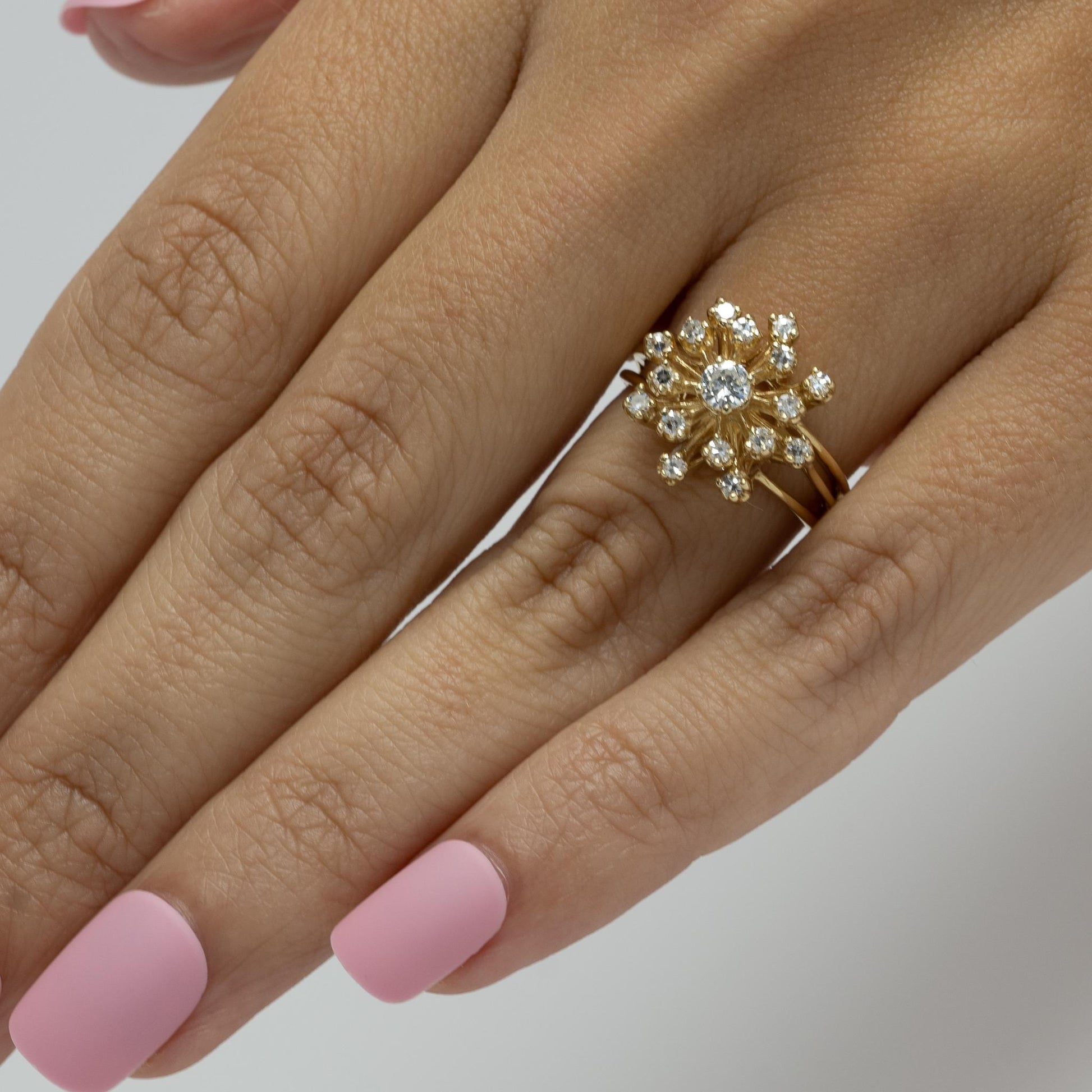 Diamond Bombe Cluster 14k Yellow Gold Ring