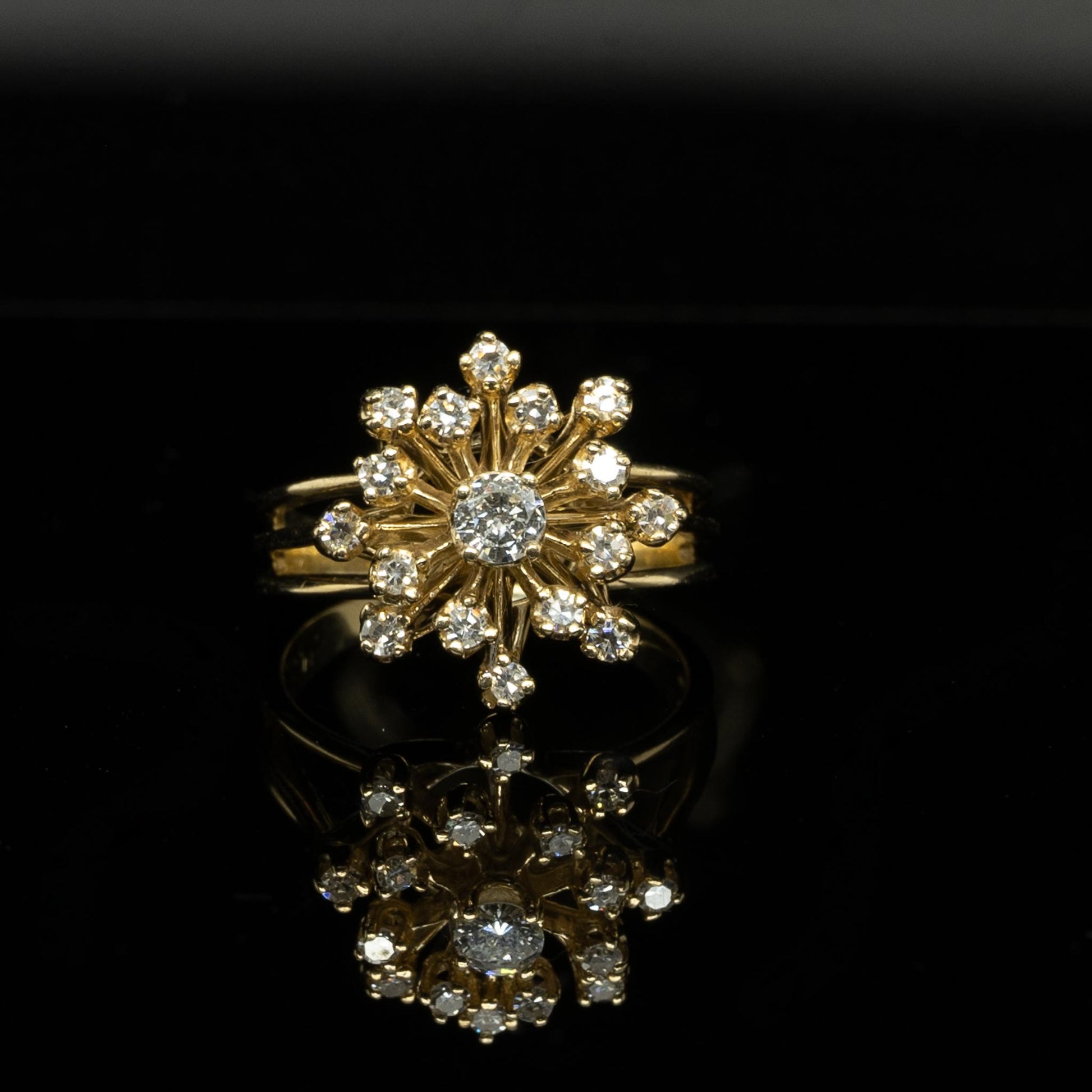 Diamond Bombe Cluster 14k Yellow Gold Ring