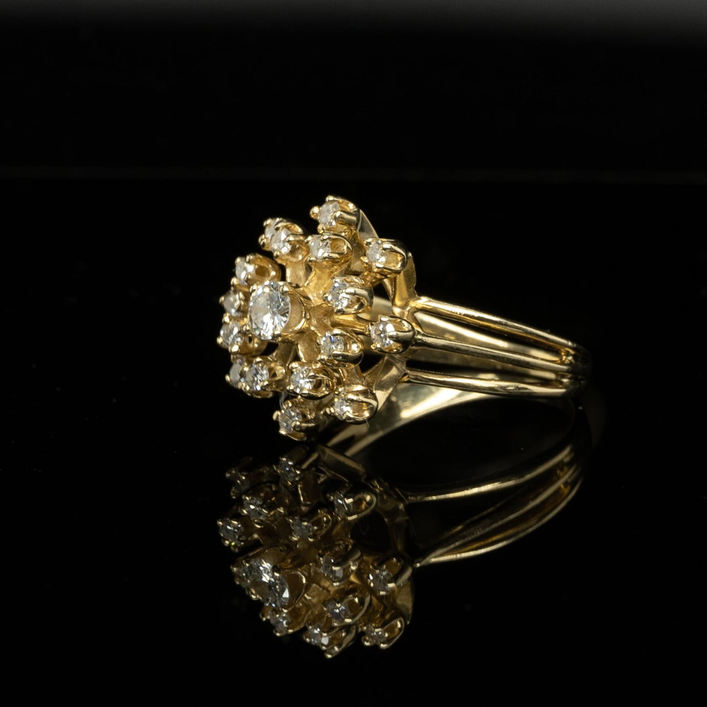 Diamond Bombe Cluster 14k Yellow Gold Ring