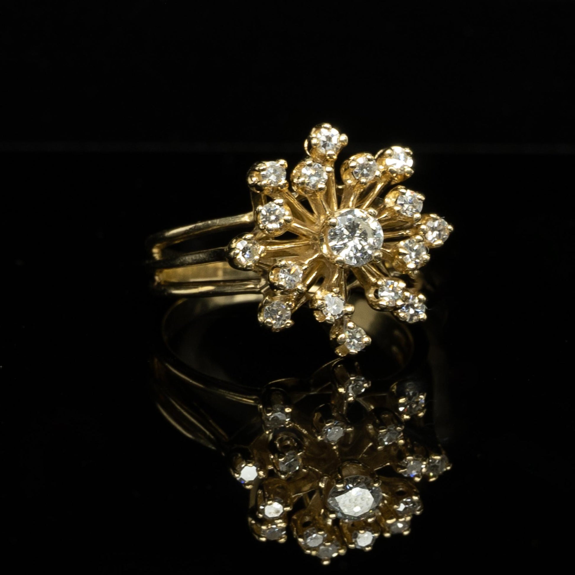 Diamond Bombe Cluster 14k Yellow Gold Ring