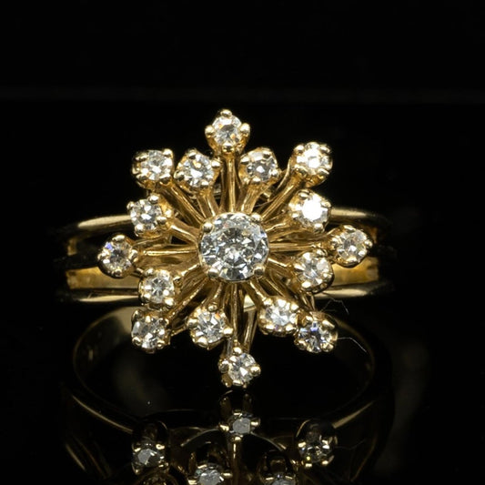 Diamond Bombe Cluster 14k Yellow Gold Ring