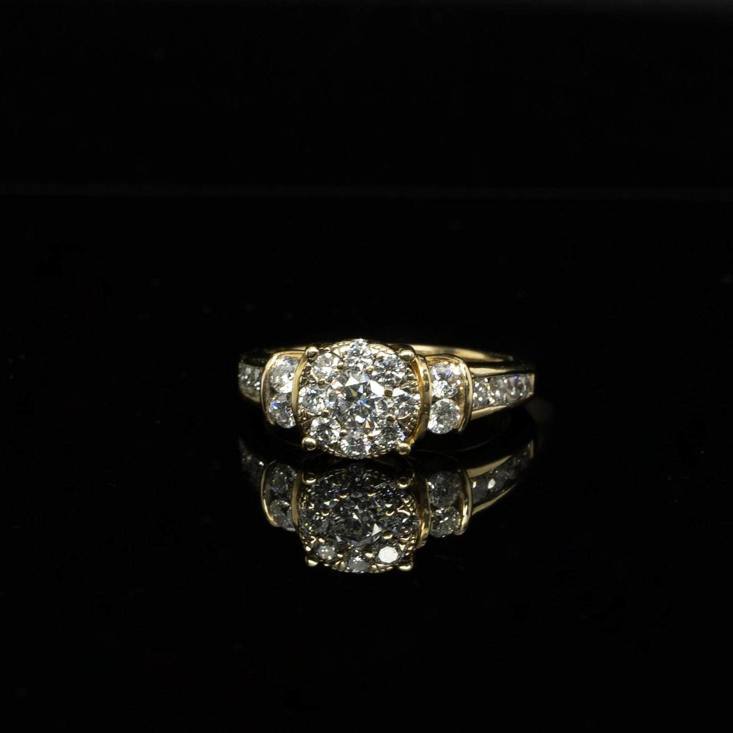 Diamond "3 Stone" Illusion Cluster 14K Yellow Gold Diamond Engagement Ring