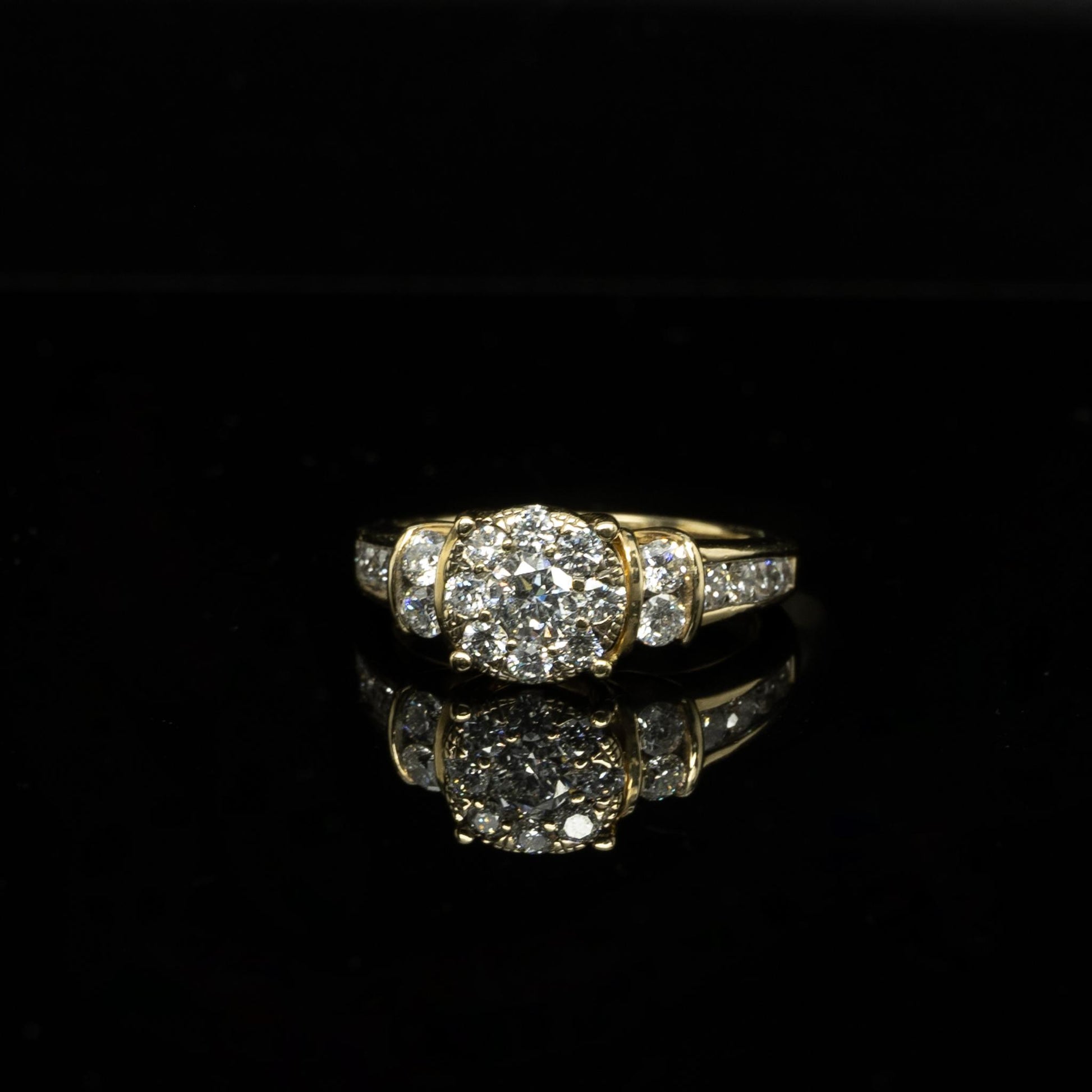 Diamond "3 Stone" Illusion Cluster 14K Yellow Gold Diamond Engagement Ring