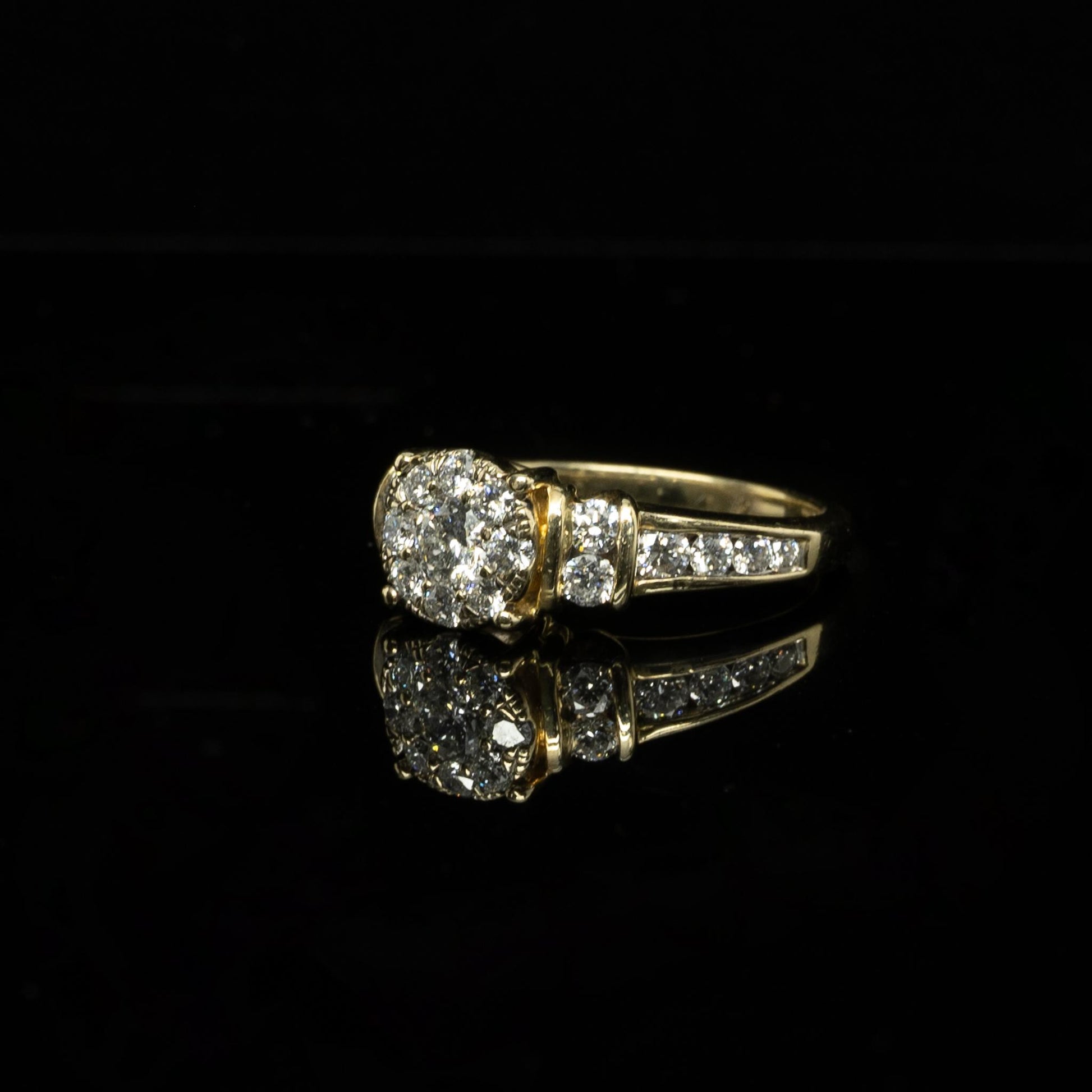 Diamond "3 Stone" Illusion Cluster 14K Yellow Gold Diamond Engagement Ring