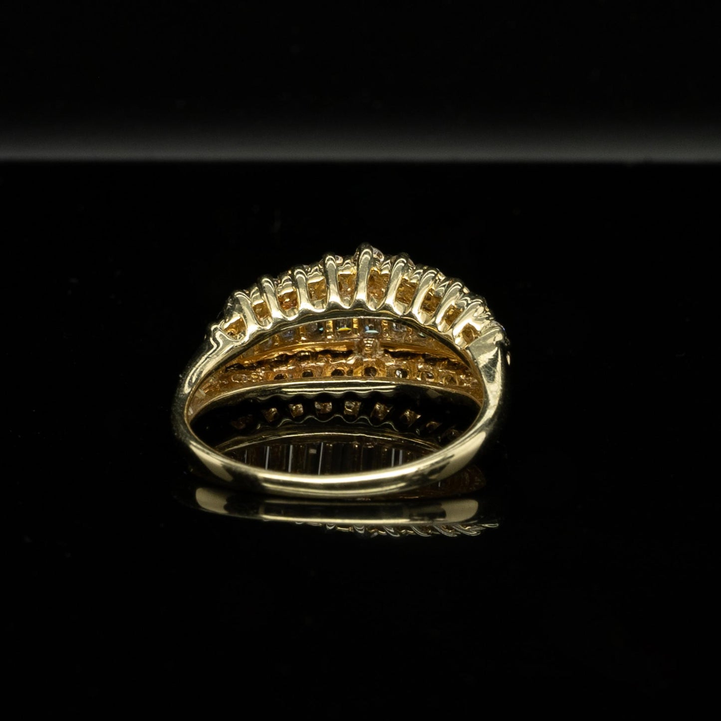 1.5ctw Diamond Round & Baguette Cut Three Row Band 14k Yellow Gold Ring