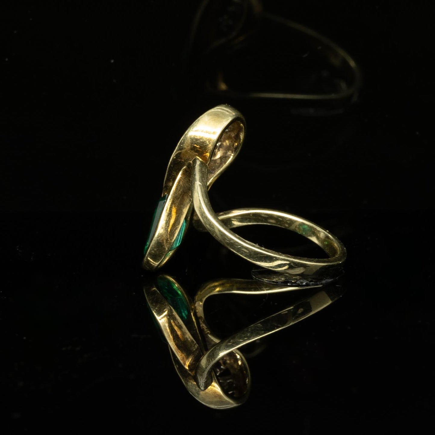 Emerald and Diamond Swirl 14k Yellow Gold Cocktail Ring