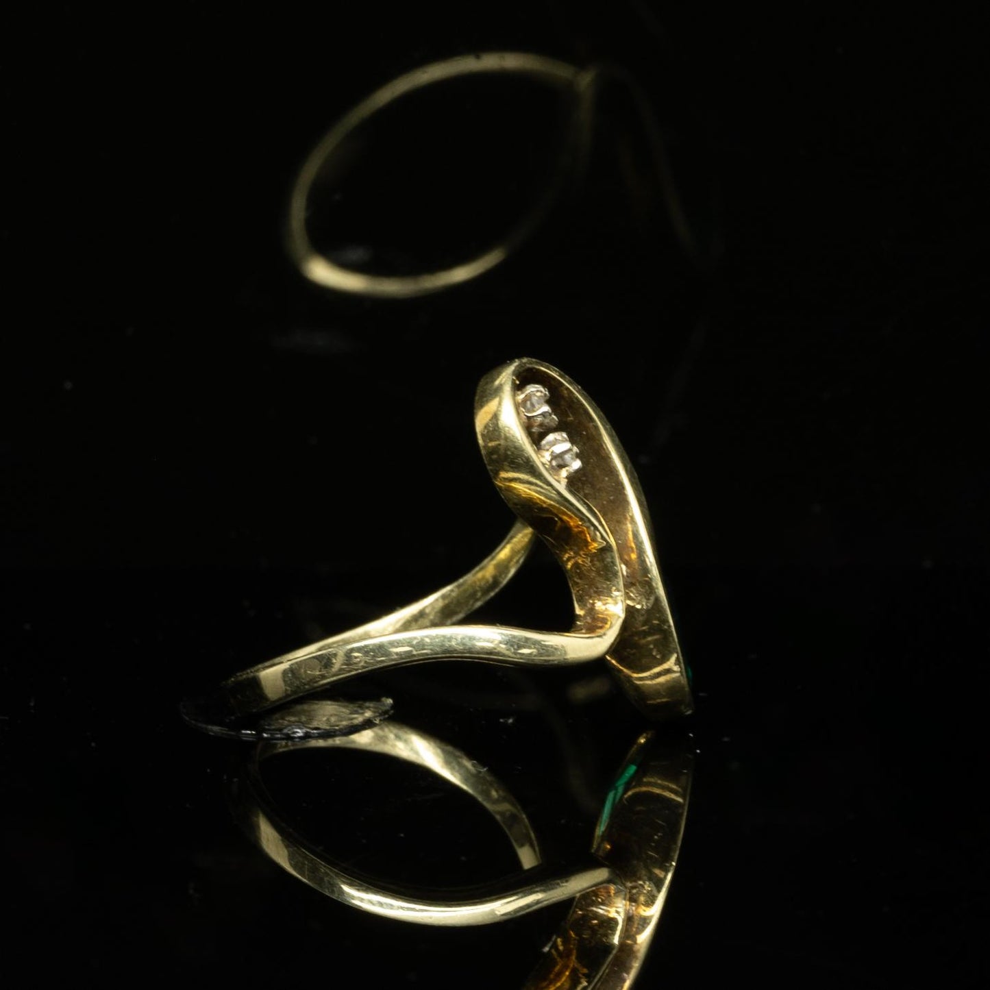 Emerald and Diamond Swirl 14k Yellow Gold Cocktail Ring