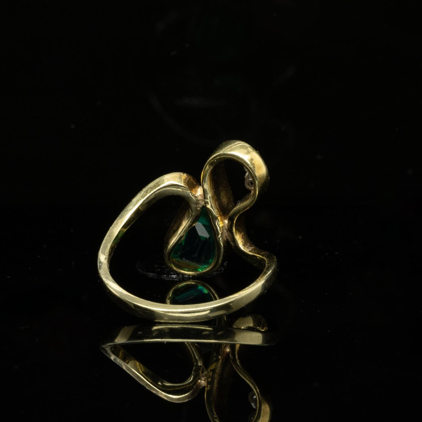 Emerald and Diamond Swirl 14k Yellow Gold Cocktail Ring