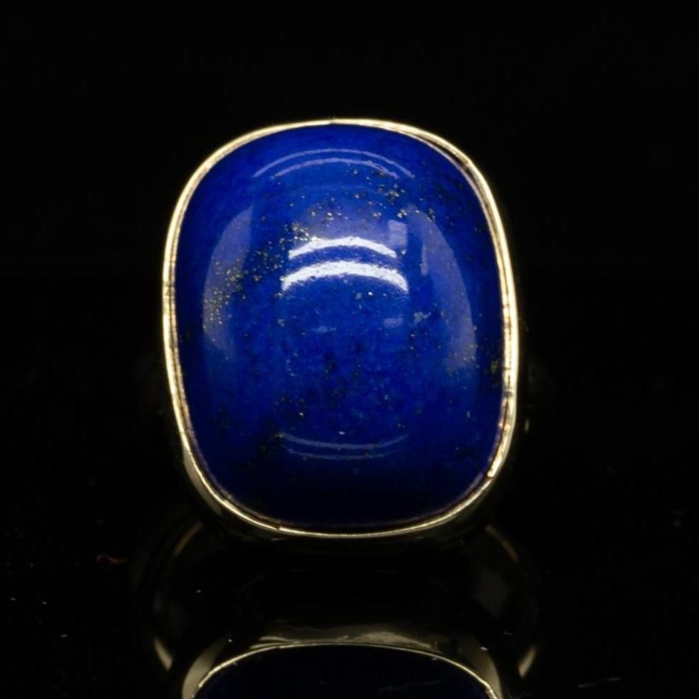 Lapis Lazuli Rectangle Cabochon Bezel Set 14k Yellow Gold Statement Ring