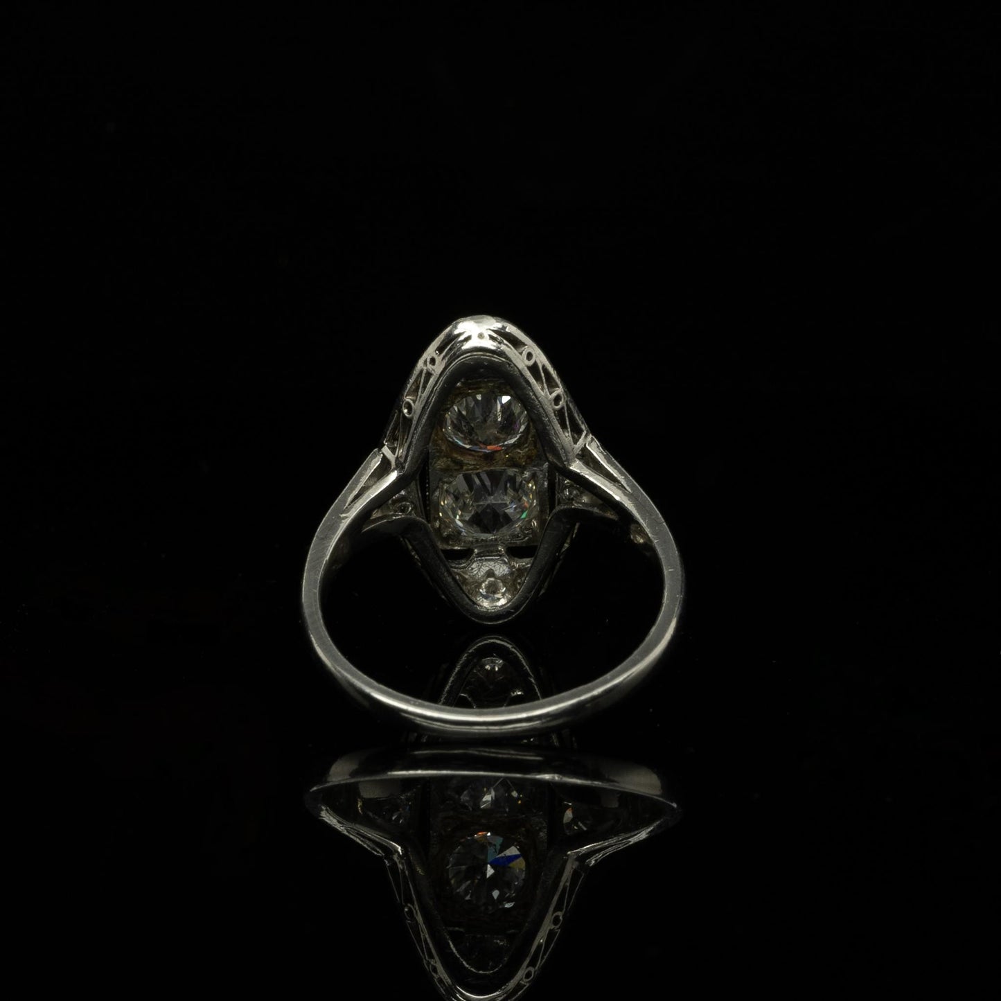 Art Deco Old European Cut Diamond Platinum Shield Ring