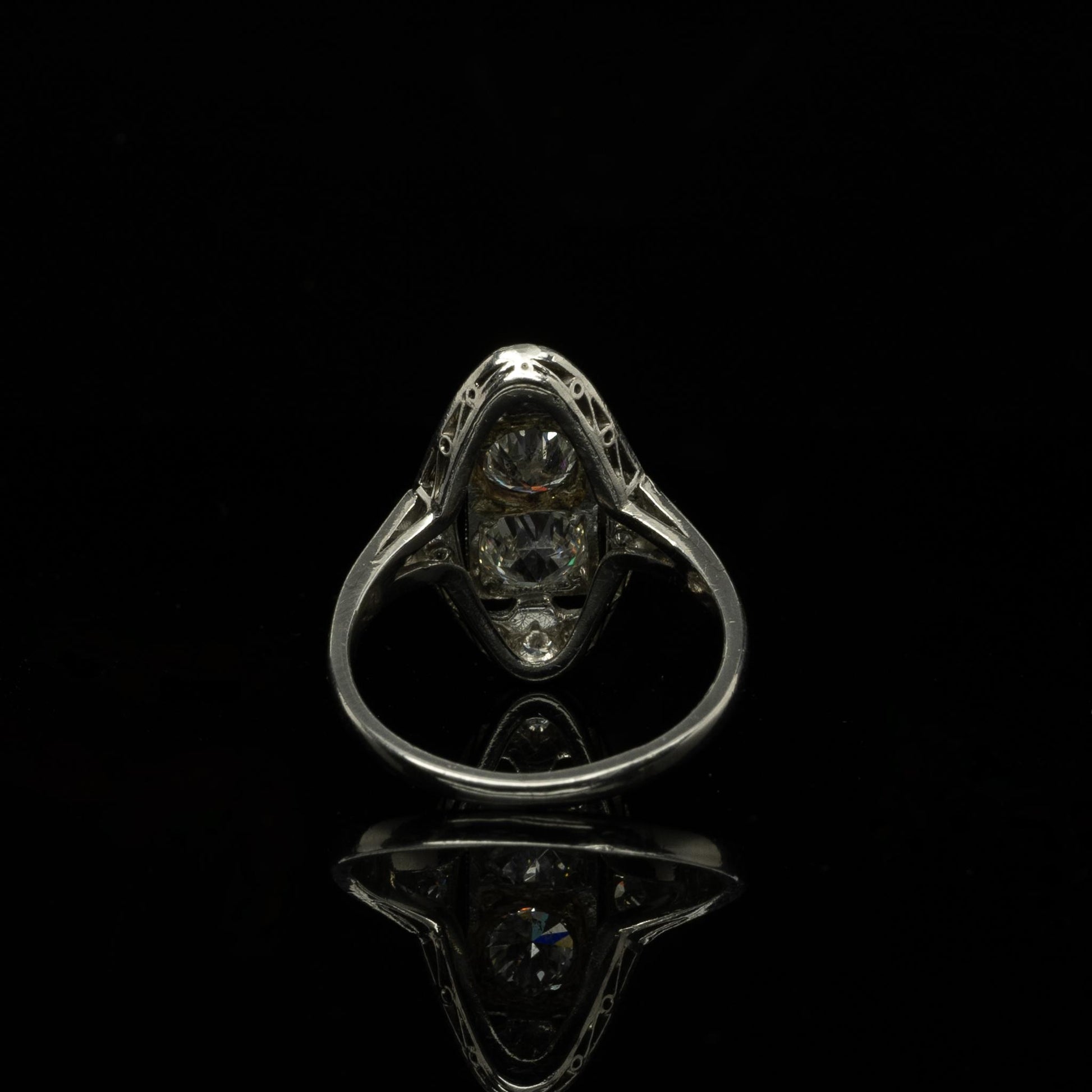 Art Deco Old European Cut Diamond Platinum Shield Ring