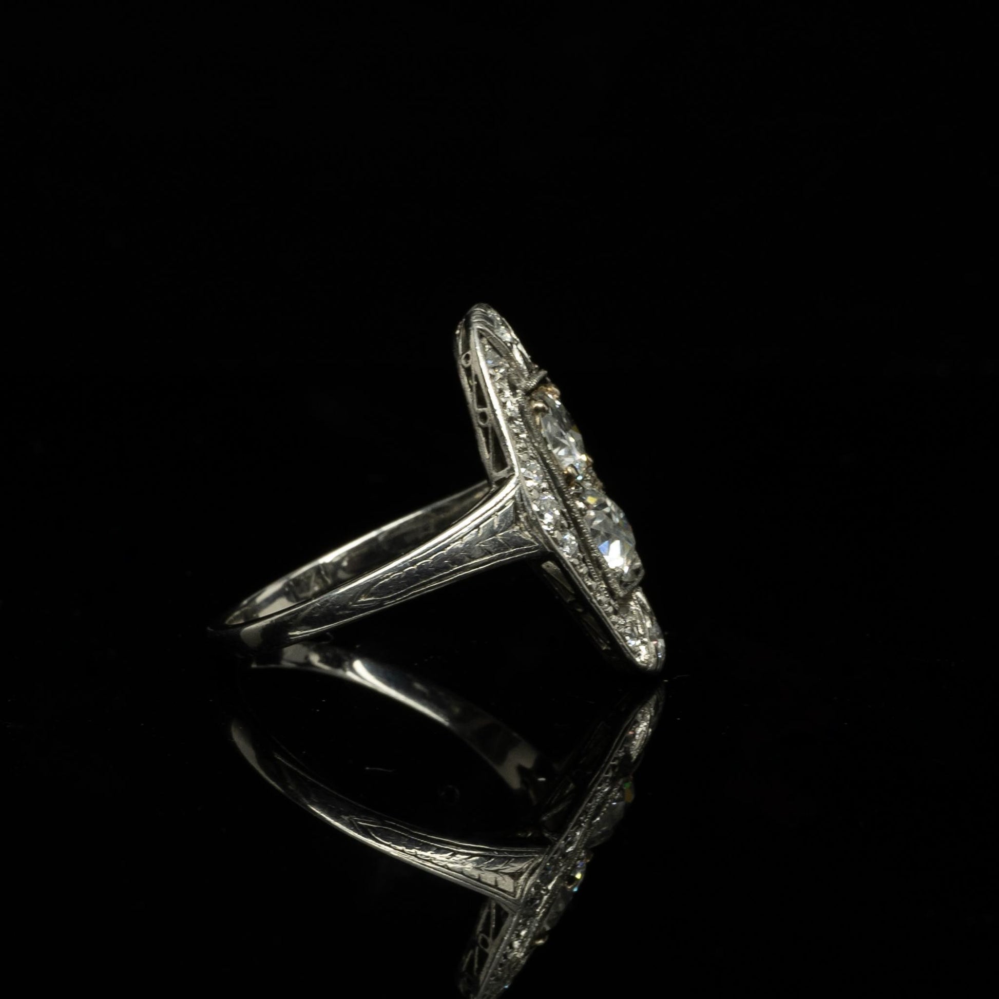 Art Deco Old European Cut Diamond Platinum Shield Ring