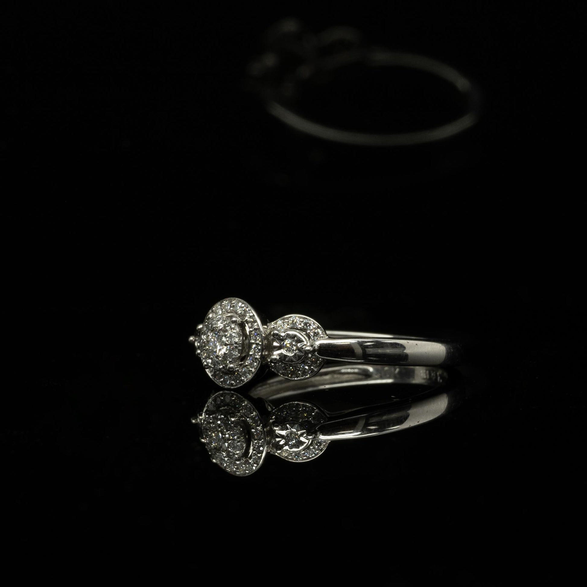 Diamond Halo "3 Stone" White Gold Engagement Ring