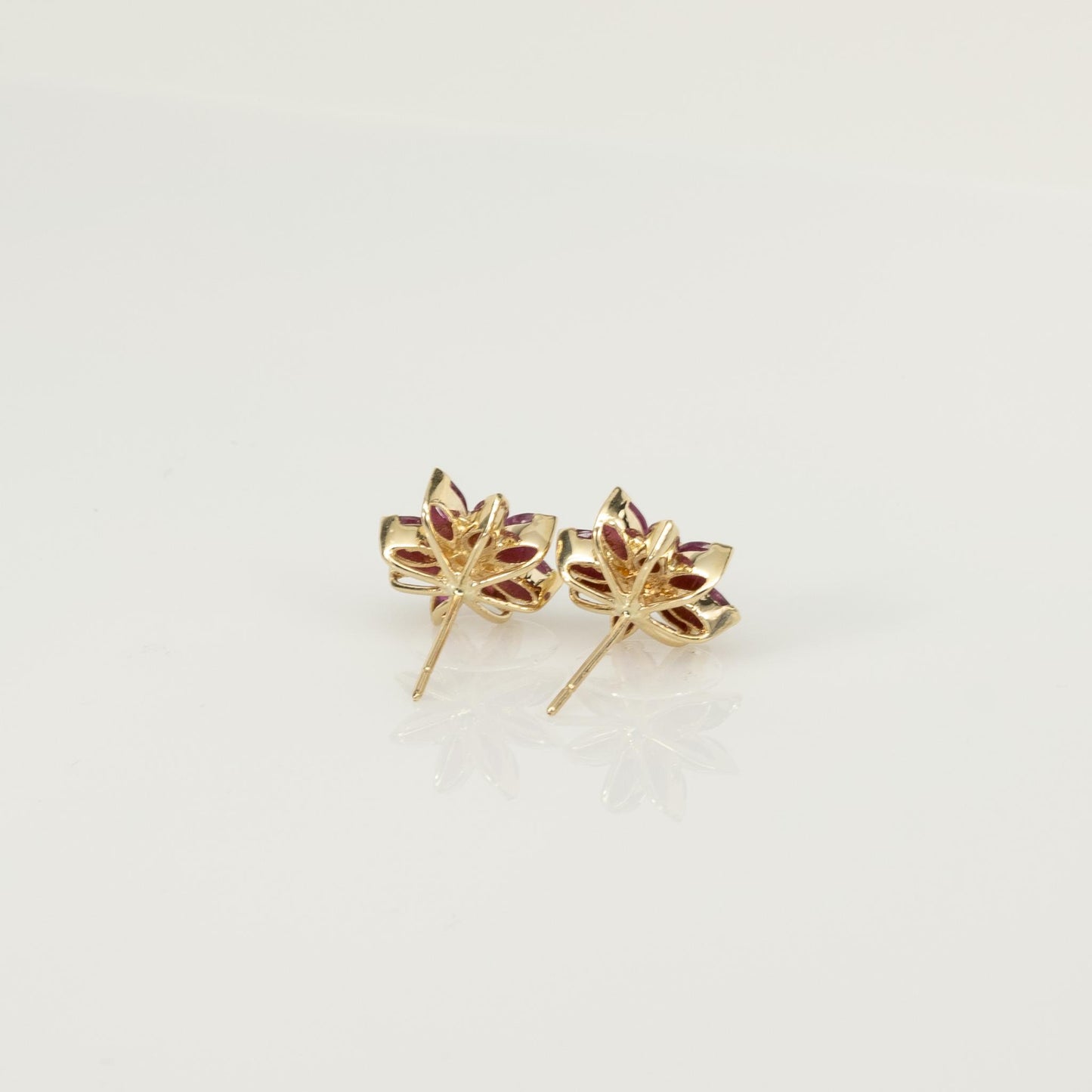 Ruby Marquise Flower Cluster 18K Yellow Gold Earrings