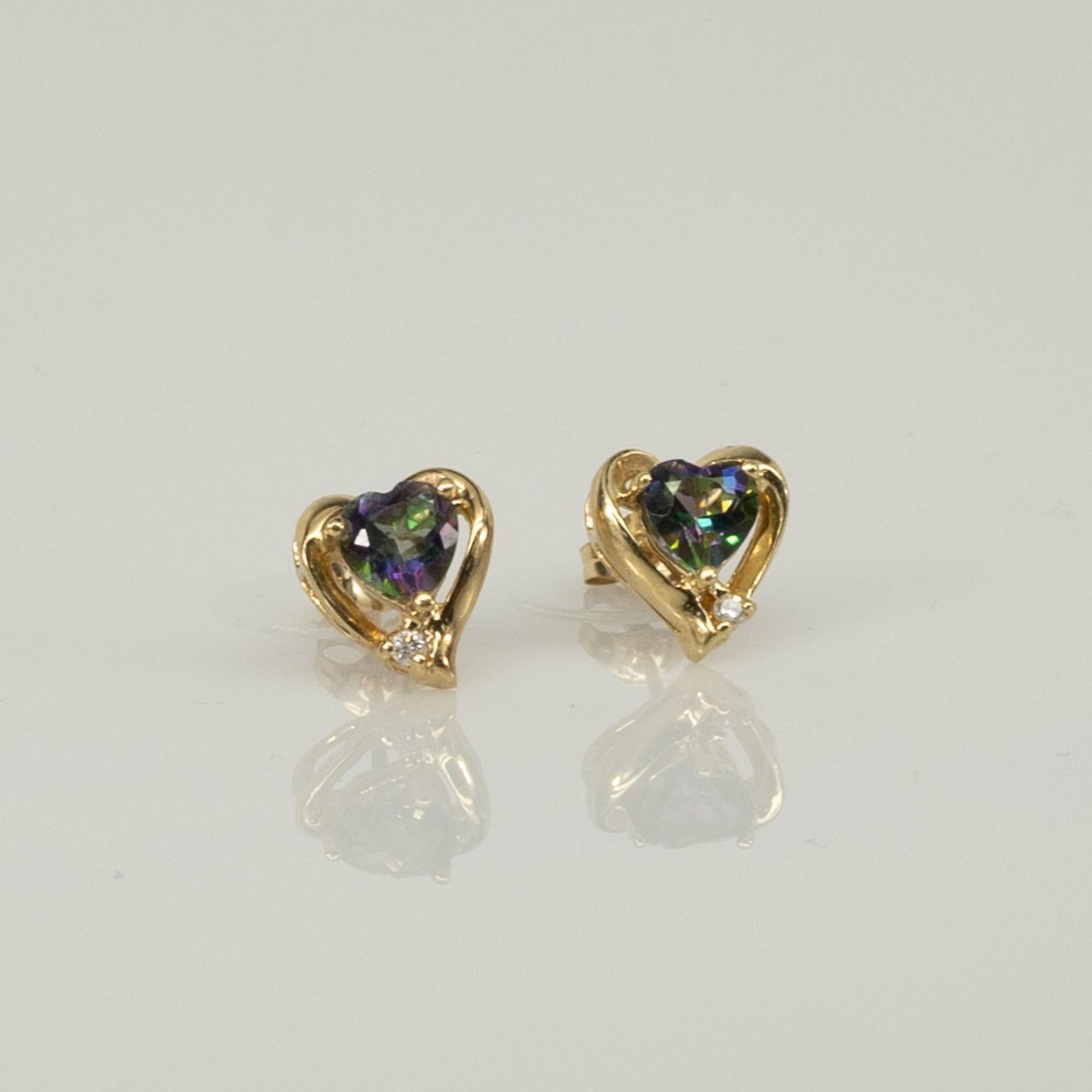 Mystic Topaz Heart 10k Yellow Gold Stud Earrings