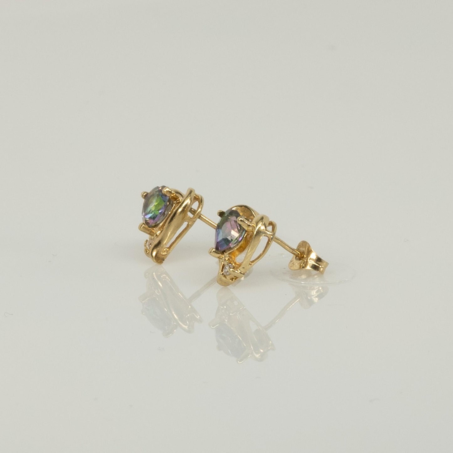 Mystic Topaz Heart 10k Yellow Gold Stud Earrings