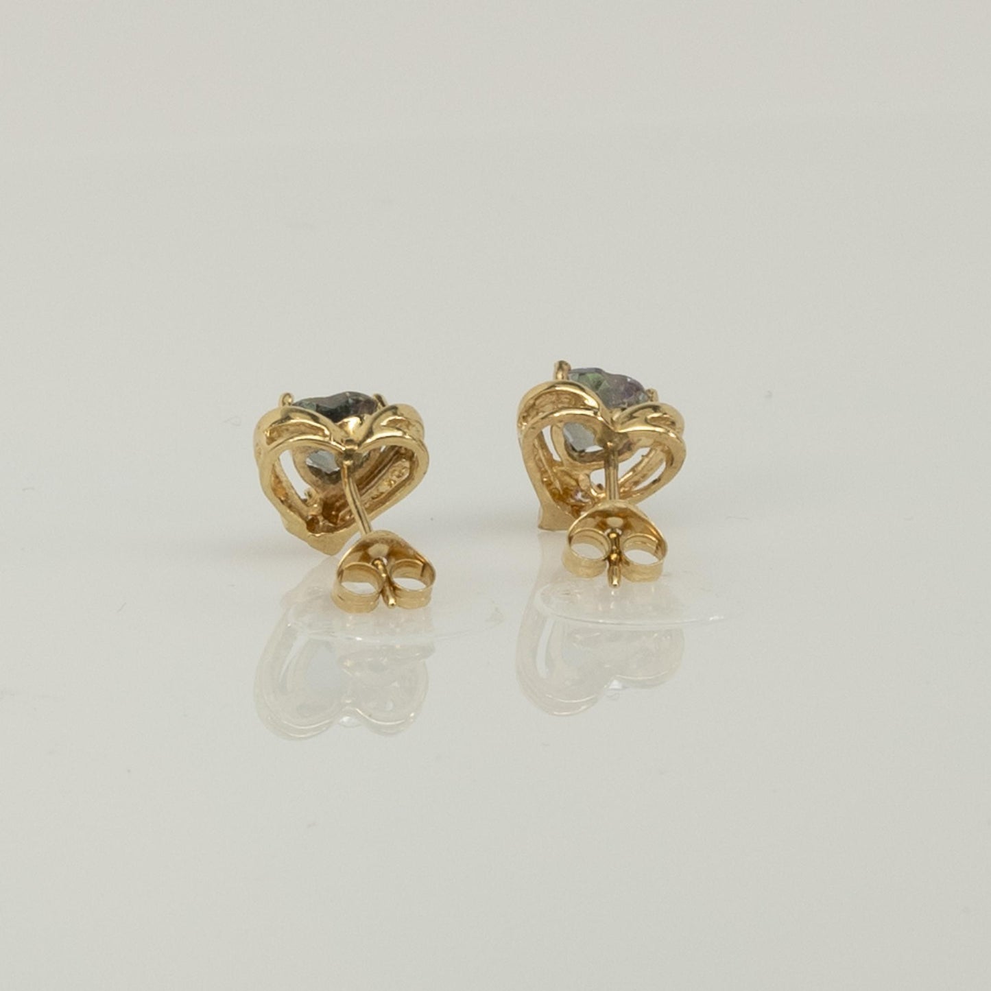 Mystic Topaz Heart 10k Yellow Gold Stud Earrings