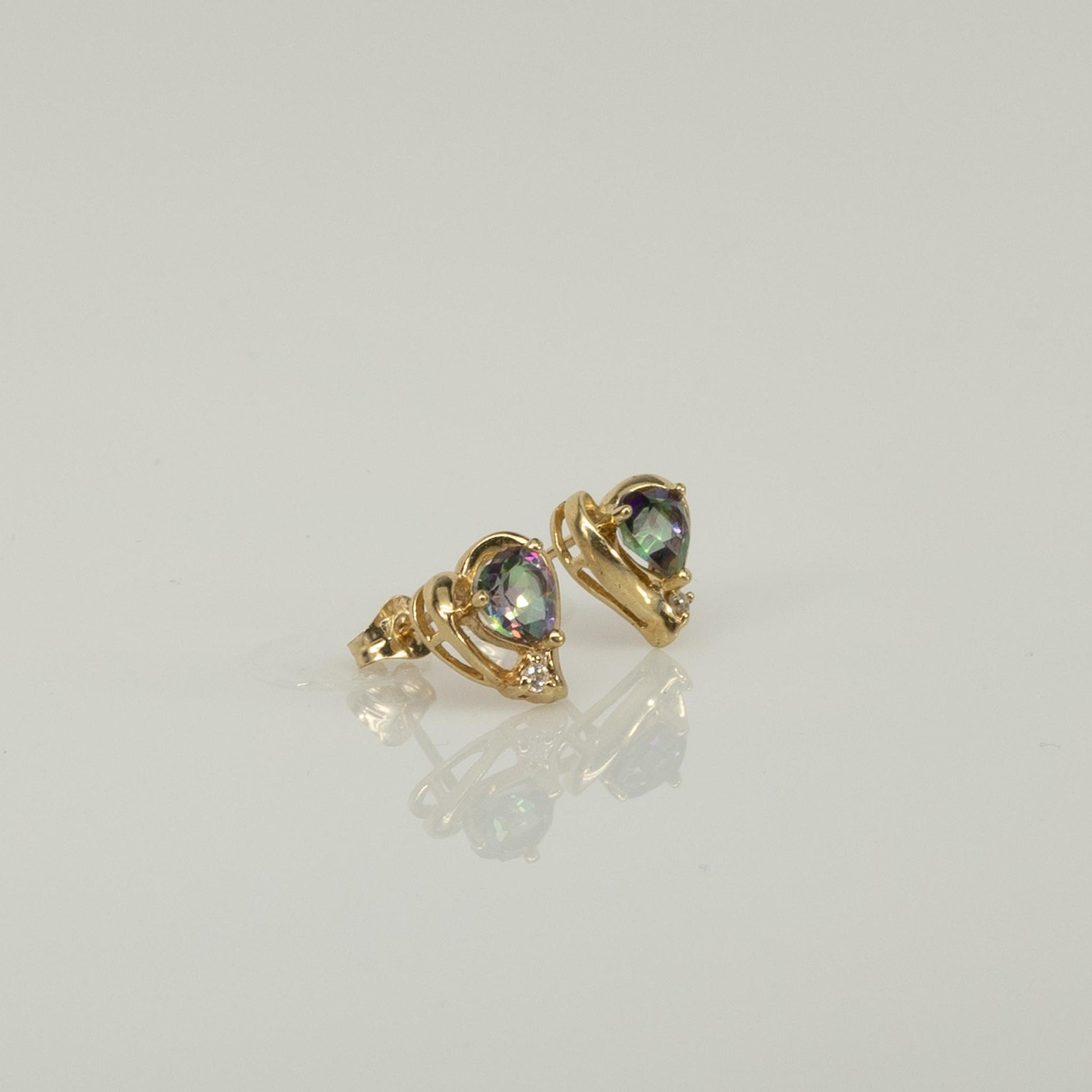 Mystic Topaz Heart 10k Yellow Gold Stud Earrings