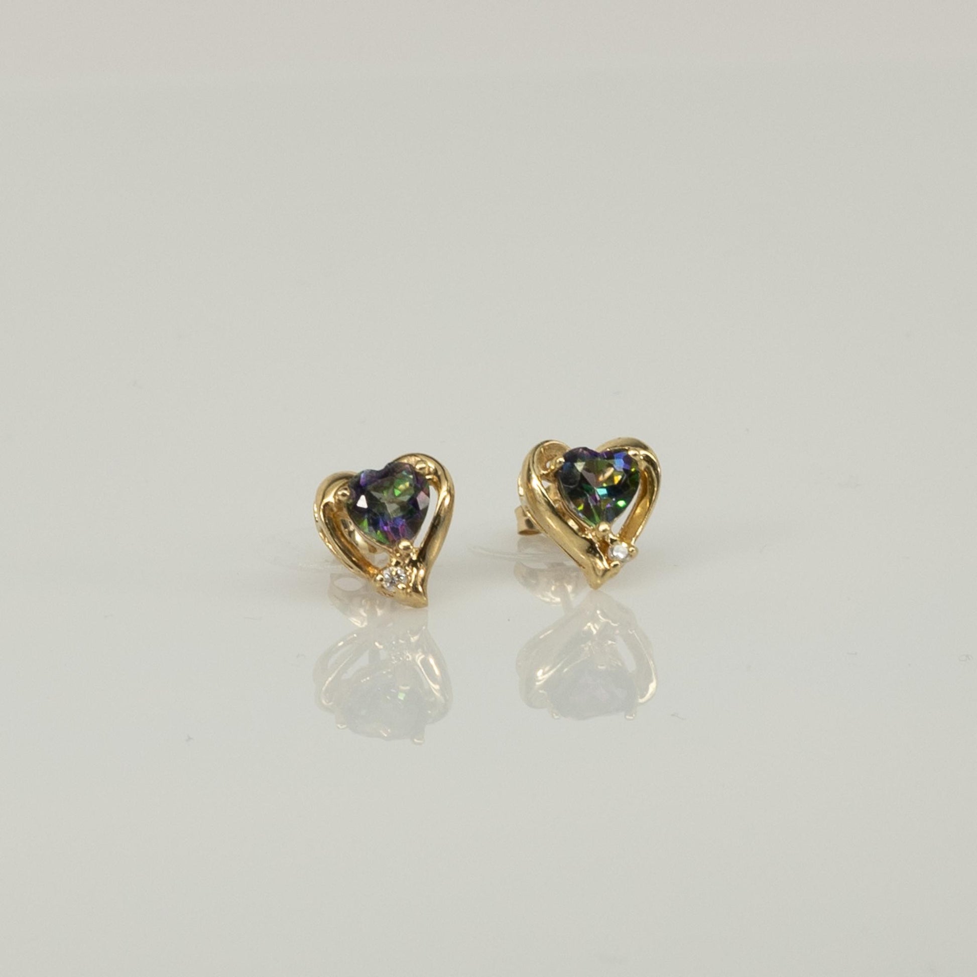 Mystic Topaz Heart 10k Yellow Gold Stud Earrings