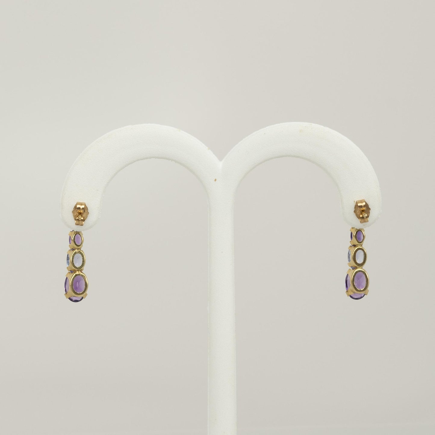 Amethyst & Blue Topaz Oval 14k Yellow Gold Drop Earrings