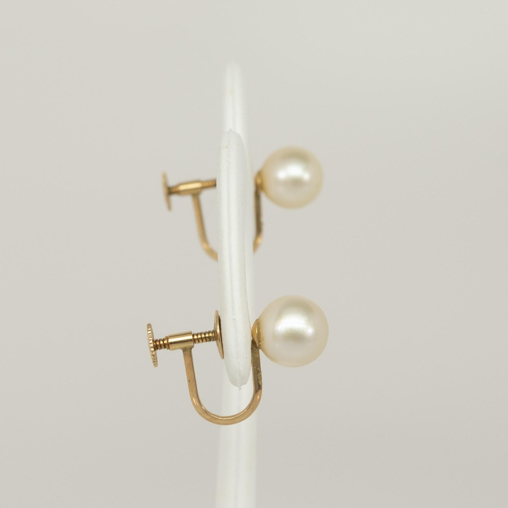 Vintage Cultured Pearl Screw Back Non Pierced 14k Gold Earrings