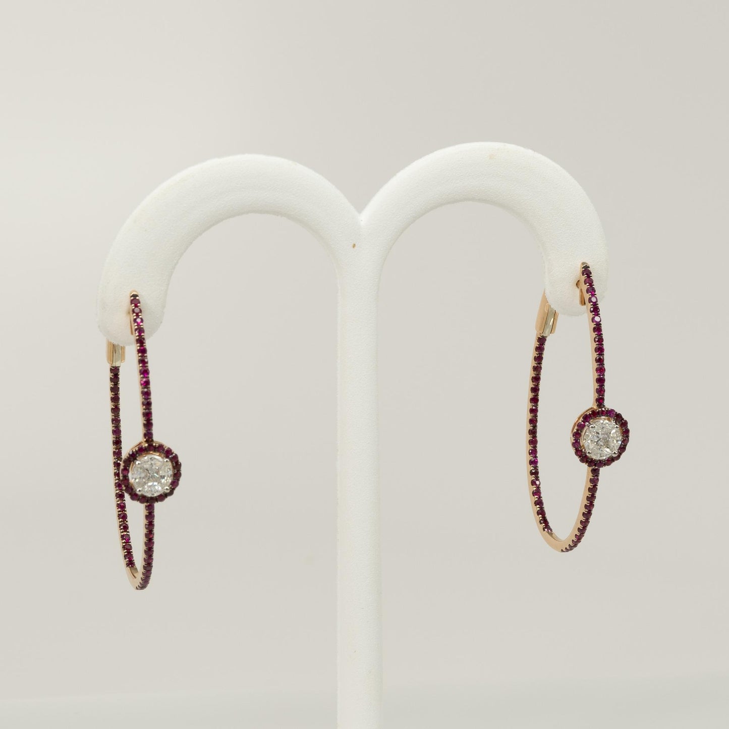 Ruby and Diamond Inside Out Hoops 14k Rose Gold Earrings