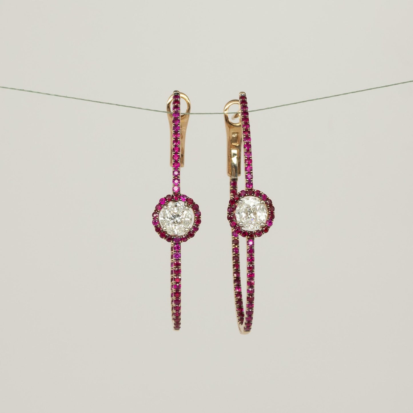 Ruby and Diamond Inside Out Hoops 14k Rose Gold Earrings