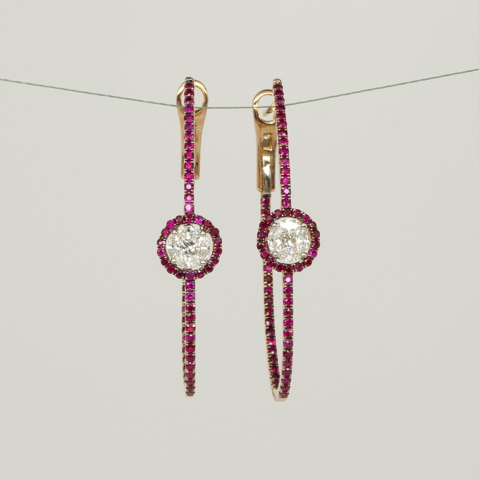 Ruby and Diamond Inside Out Hoops 14k Rose Gold Earrings