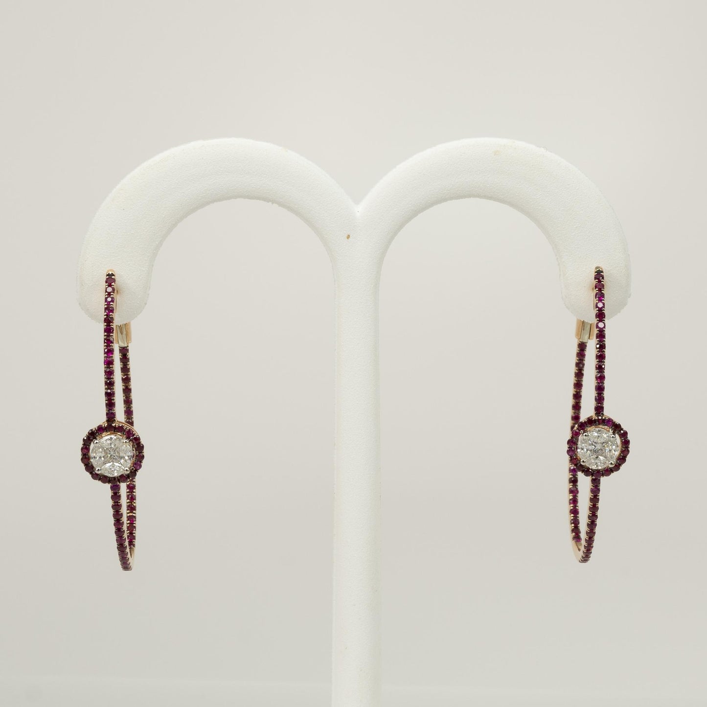 Ruby and Diamond Inside Out Hoops 14k Rose Gold Earrings