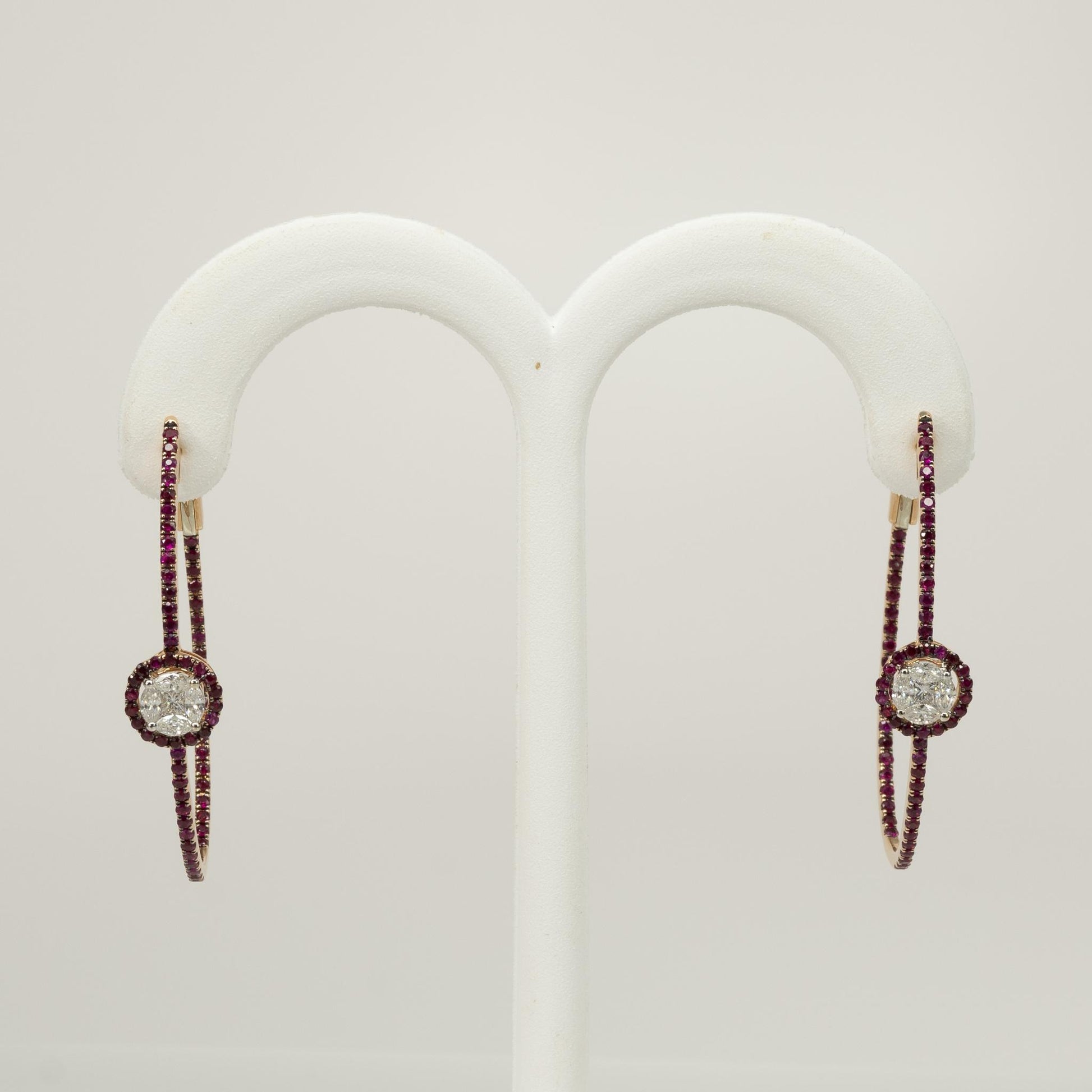 Ruby and Diamond Inside Out Hoops 14k Rose Gold Earrings