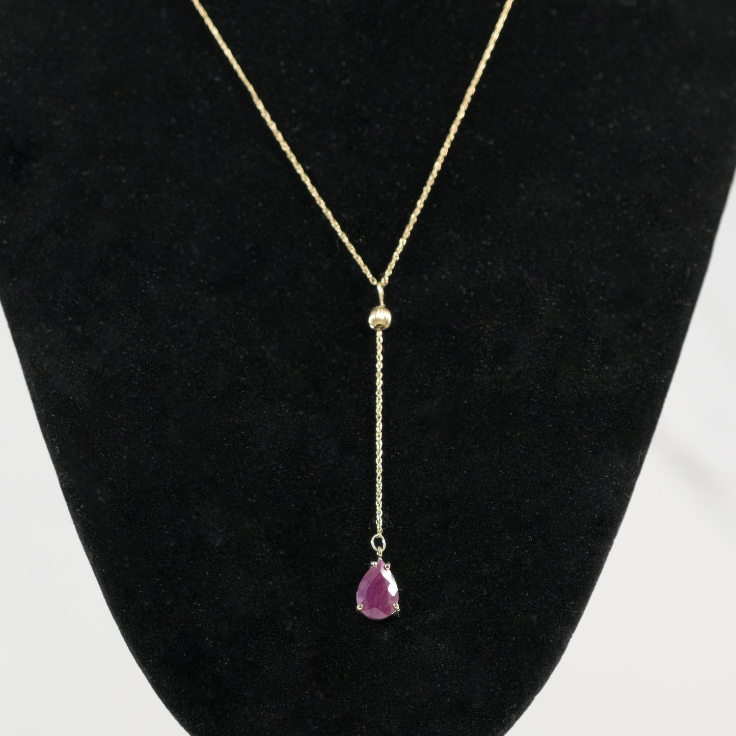 Yellow Gold Pear Cut Ruby Drop Necklace