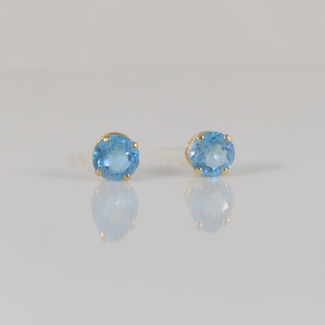 Blue Topaz Stud Earrings 14K Yellow Gold