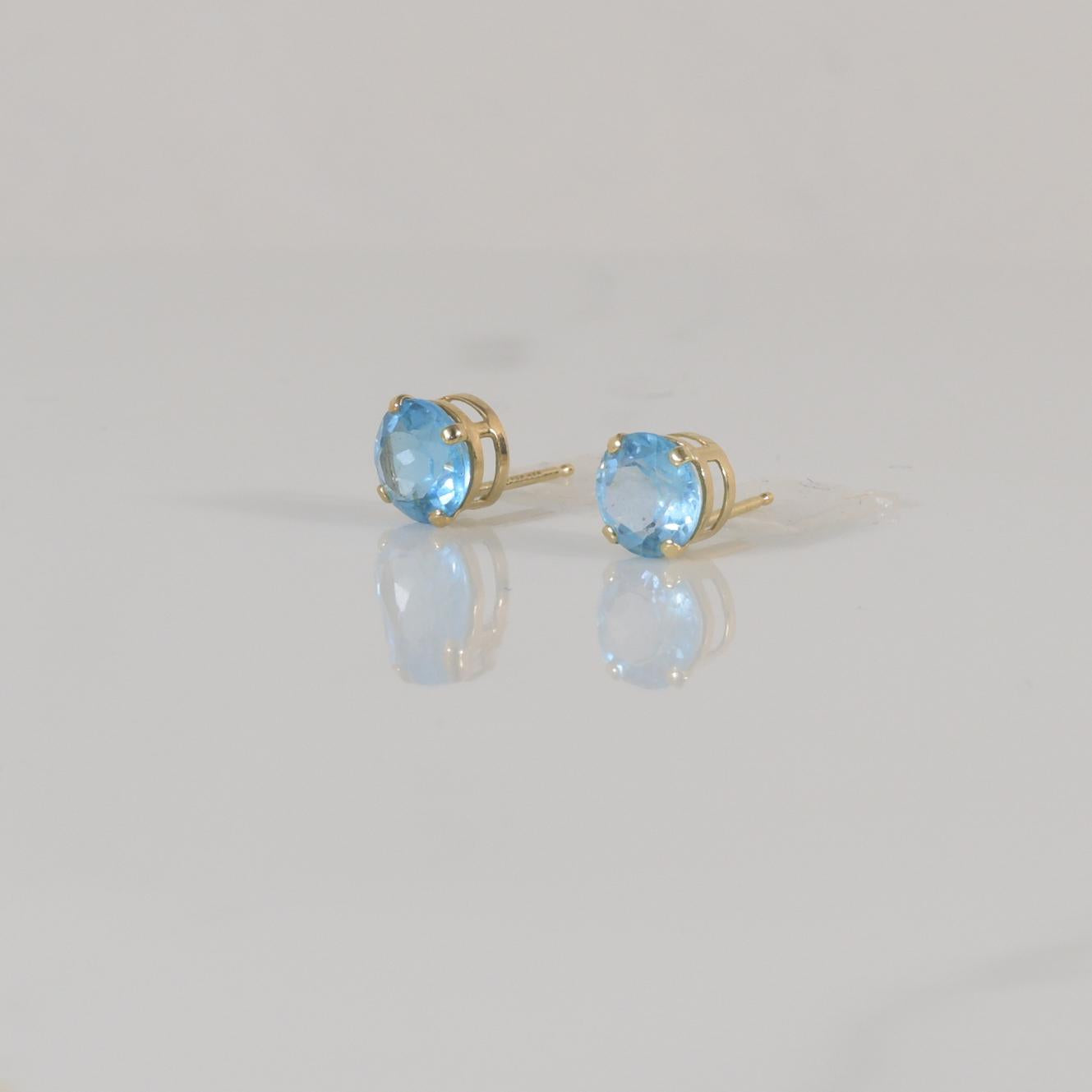 Blue Topaz Stud Earrings 14K Yellow Gold