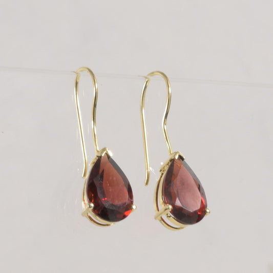 14K Yellow Gold Pear Faceted Garnet Shepard's Hook Earrings