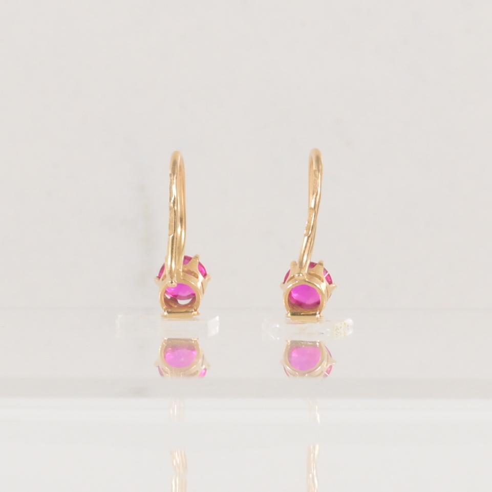 Vintage Soviet made Synthetic Ruby Earrings in 14K Yellow Gold