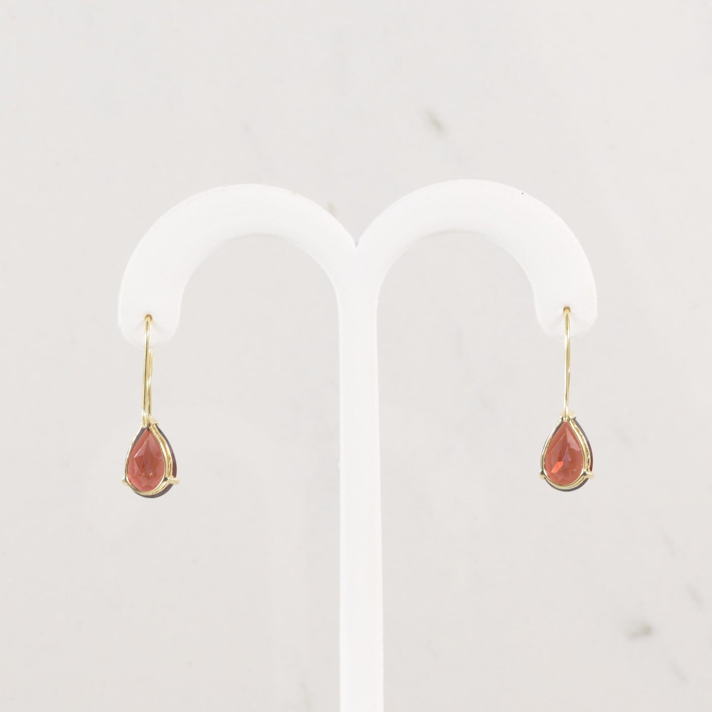 14K Yellow Gold Pear Faceted Garnet Shepard's Hook Earrings