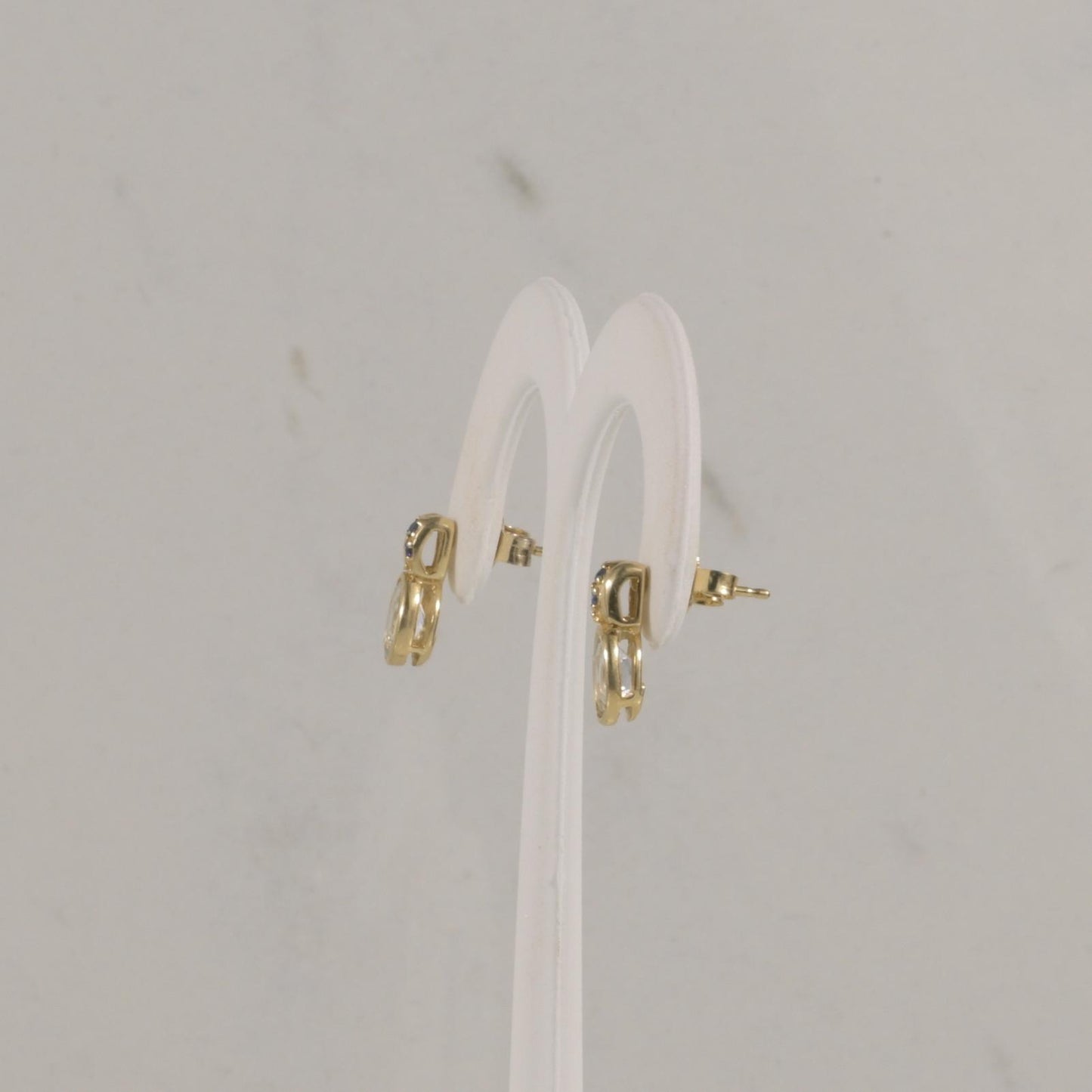 Aqua Earrings with Sapphire accents in 14K Yellow Gold