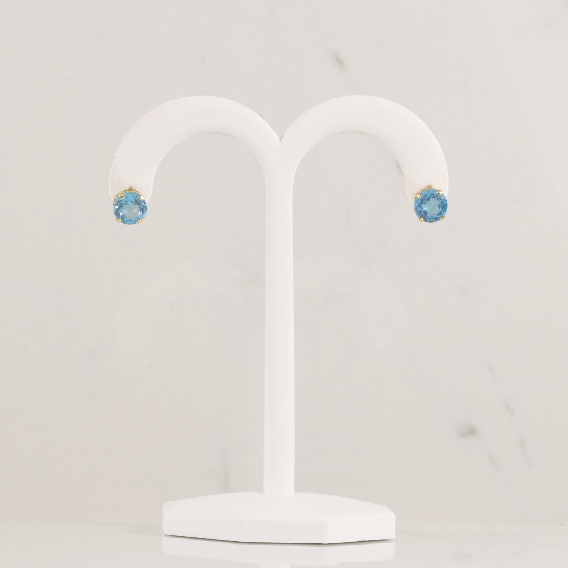 Blue Topaz Stud Earrings 14K Yellow Gold